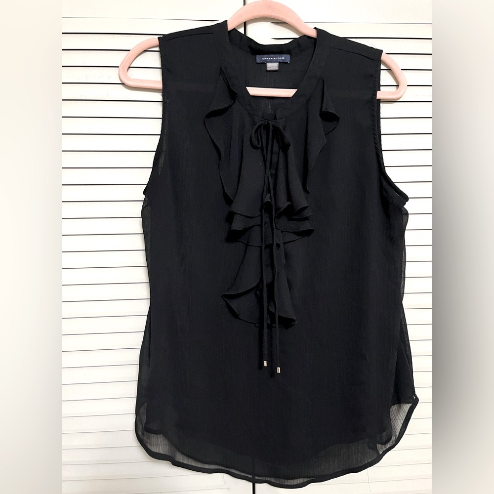Black Sleeveless Tommy Hilfiger Ruffle Tank Top